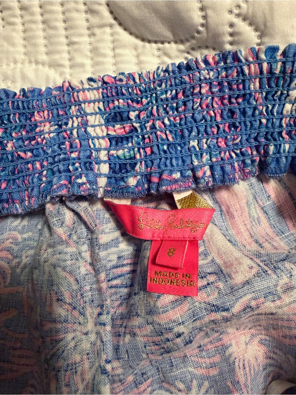 Lilly Pulitzer Blue & Pink Sailboat Smocked Off (or On) Shoulder Top - Picture 12 of 12